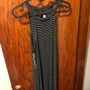 High Neck Black and White Striped Dress